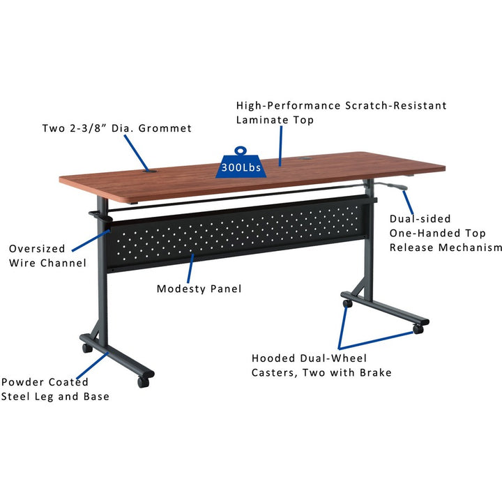 Image of Lorell Table,Flip/Nesting,w/Modesty Panel,60"x24"x29-1/2",Cherry
