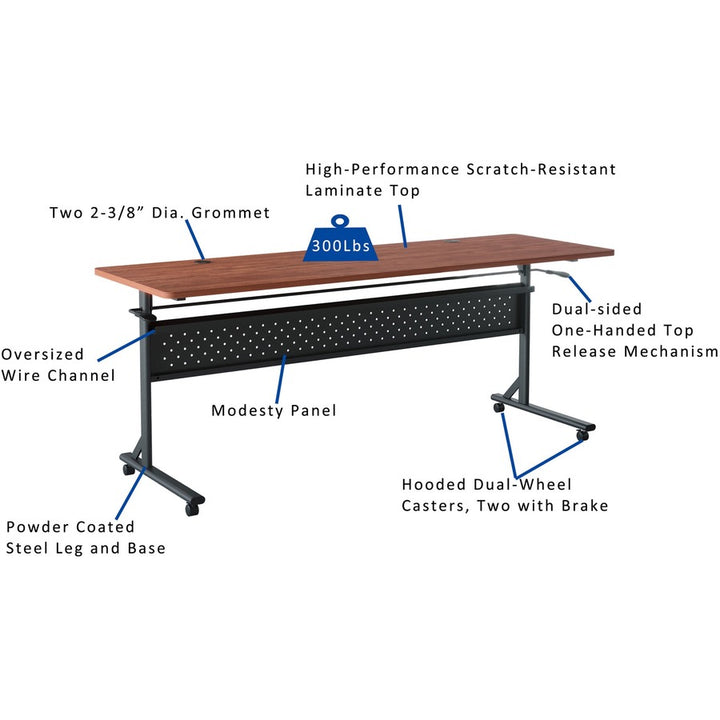 Image of Lorell Table,Flip/Nesting,w/Modesty Panel,72"x24"x29-1/2",Cherry