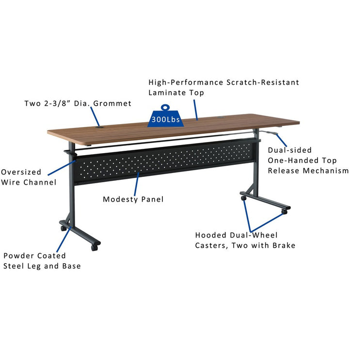 Image of Lorell Table,Flip/Nesting,w/Modesty Panel,72"x24"x29-1/2",Walnut