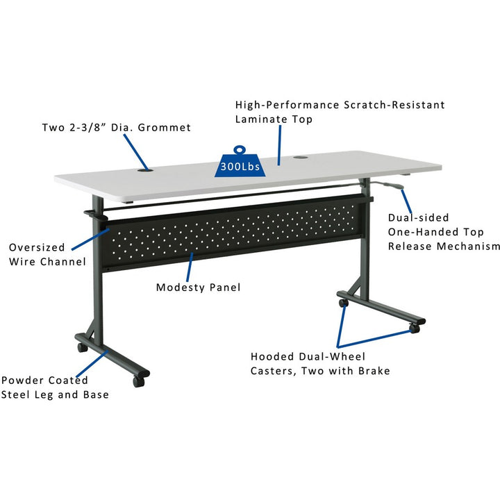 Image of Lorell Table,Flip/Nesting,w/Modesty Panel,60"x24"x29-1/2",Gray