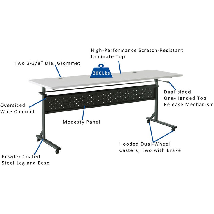 Image of Lorell Table,Flip/Nesting,w/Modesty Panel,72"x24"x29-1/2",Gray