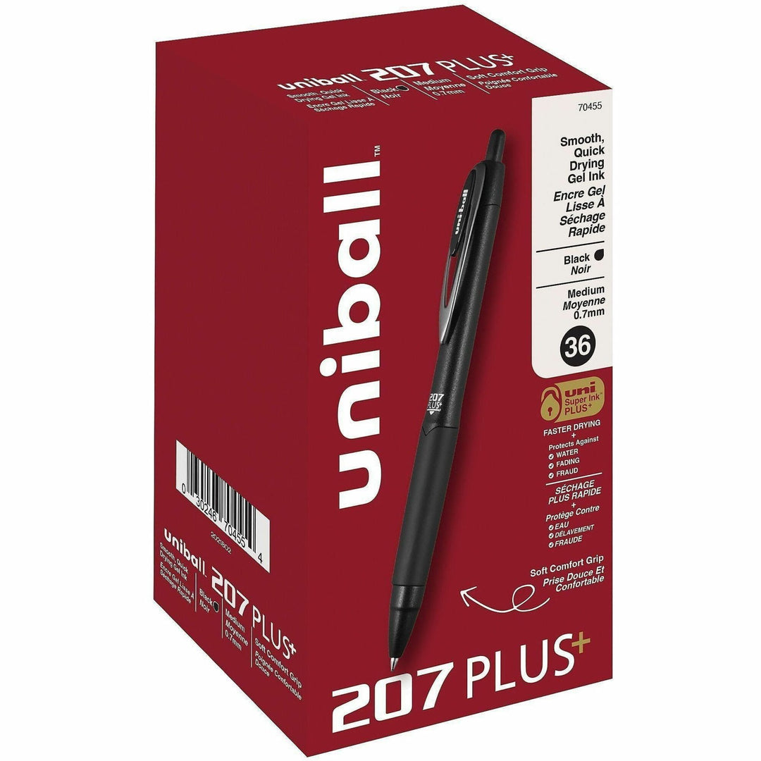 Image of uniball® Pen,Gel,207Plus,Retractable,0.7mm,36/BX,Black Ink/Barrel