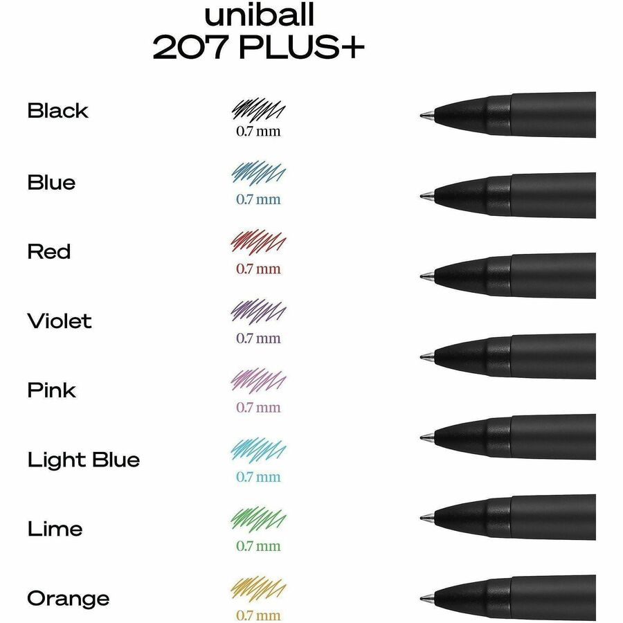 Image of uniball® Pen,Gel,207Plus,Retractable,0.7mm,36/BX,Black Ink/Barrel
