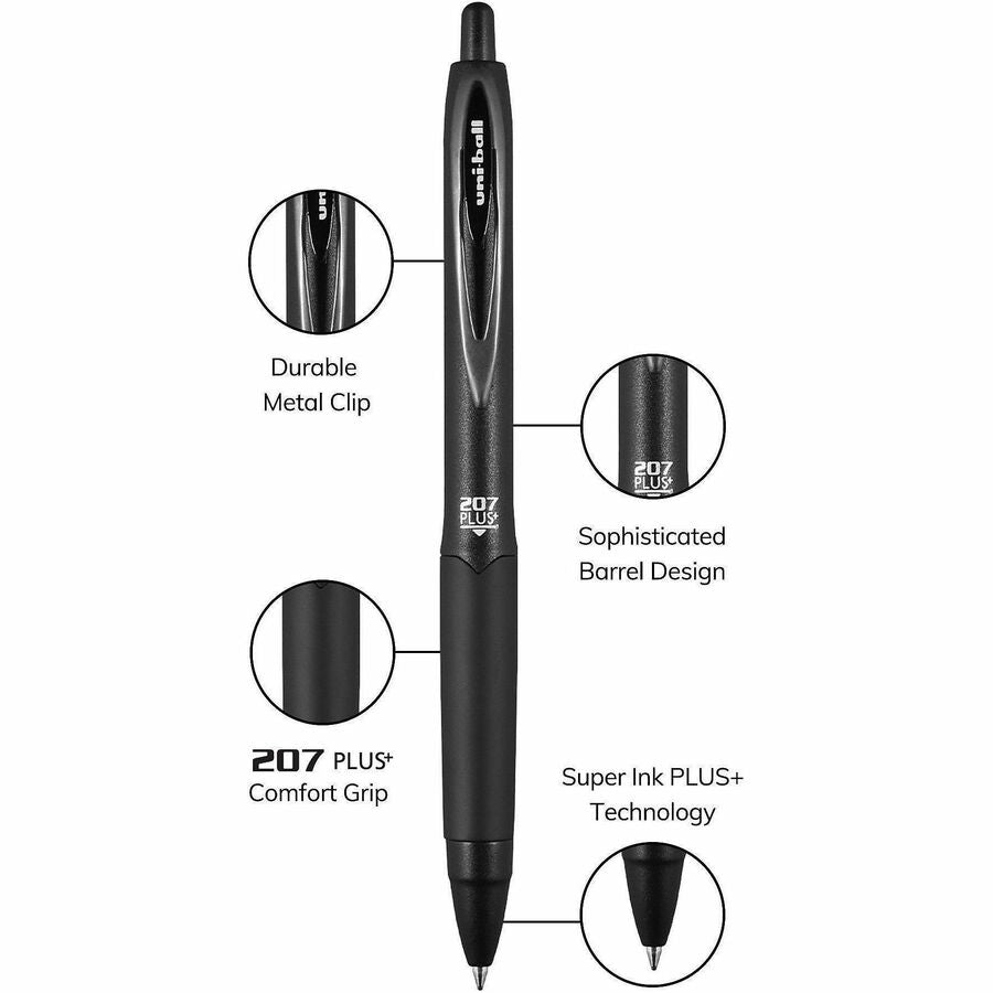 Image of uniball® Pen,Gel,207Plus,Retractable,0.7mm,36/BX,Black Ink/Barrel