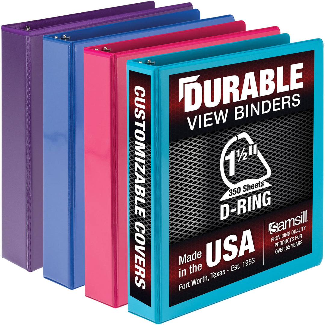 Image of Samsill® Binder,View,D-Ring,Poly,No Rivets,1-1/2" Cap,Letter,4/PK,AST