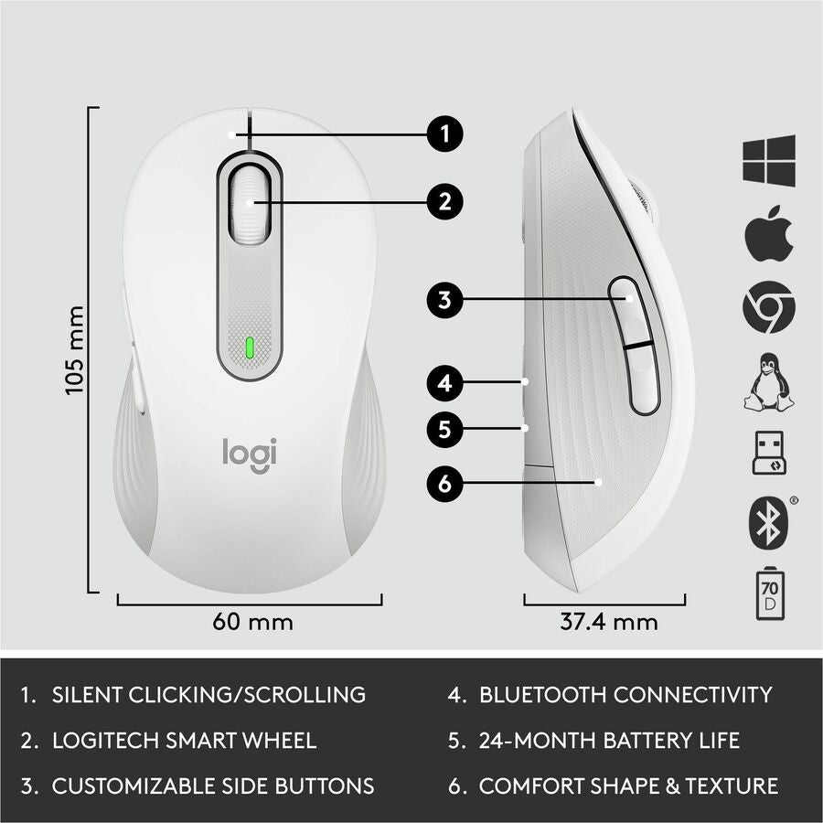 Image of Logitech® Signature MK650 Wireless Keyboard and Mouse Combo for Business, 2.4 GHz Frequency/32 ft Wireless Range, Off White