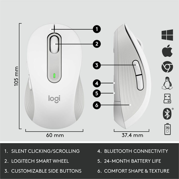 Image of Logitech® Signature MK650 Wireless Keyboard and Mouse Combo for Business, 2.4 GHz Frequency/32 ft Wireless Range, Off White