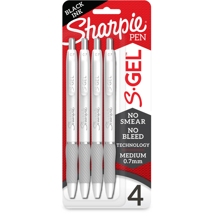 Image of Sharpie 2126207 S-Gel Pens, 0.7 mm Medium Pen Point, Black Ink, Gel-based, White Plastic Barrel, 4 / Pack