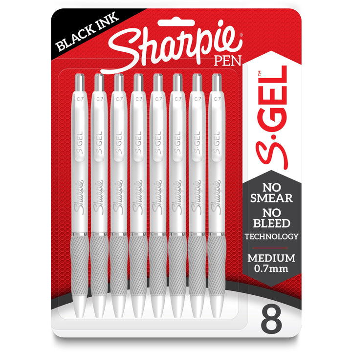 Image of Sharpie 2169762 S-Gel Pens, 0.7 mm Medium Pen Point, Black Ink, Gel-based, White Plastic Barrel, 8 / Pack