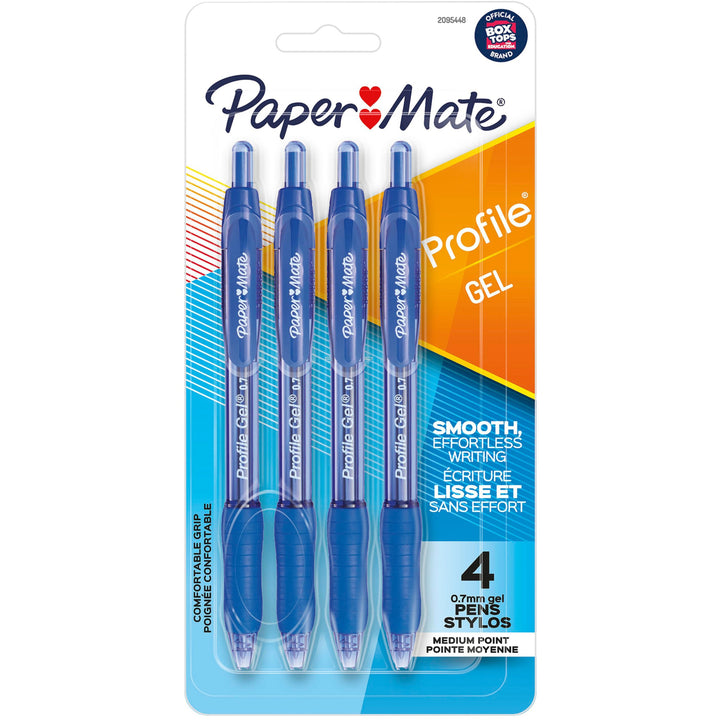 Image of Paper Mate® Gel Pen, 0.7mm Point, 3/10"Wx3/10"Lx7"H, 4/PK, Blue