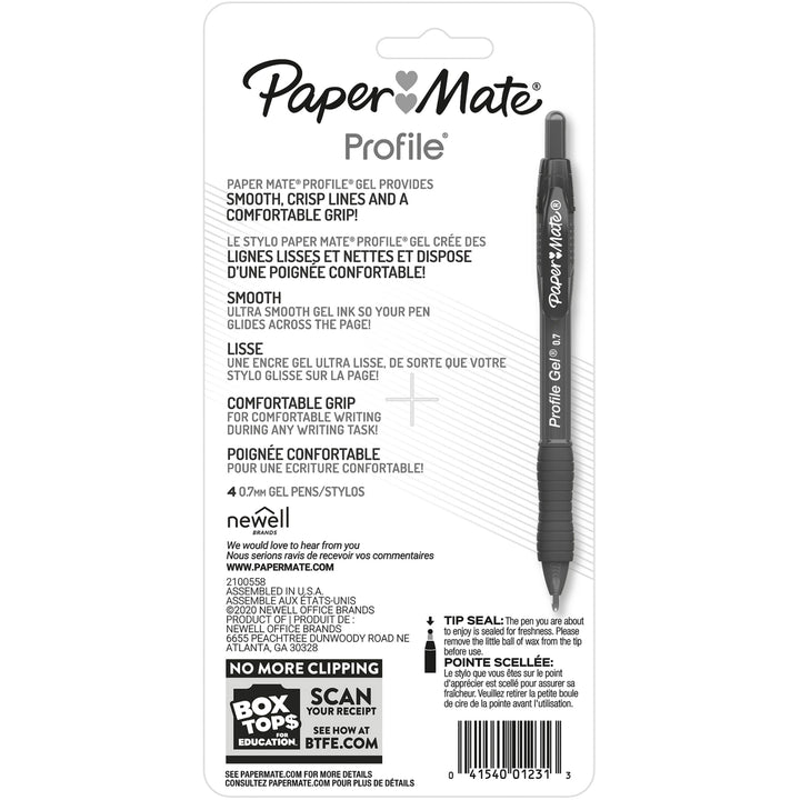 Image of Paper Mate® Gel Pen, 0.7mm Point, 3/10"Wx3/10"Lx7"H, 4/PK, Blue