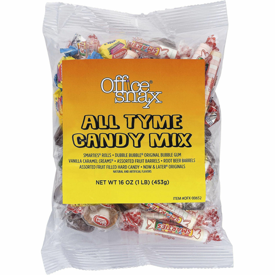 Image of Office Snax 00652 All Tyme Mix Assorted Candies, Assorted, Individually Wrapped, 16 oz, 1 Bag