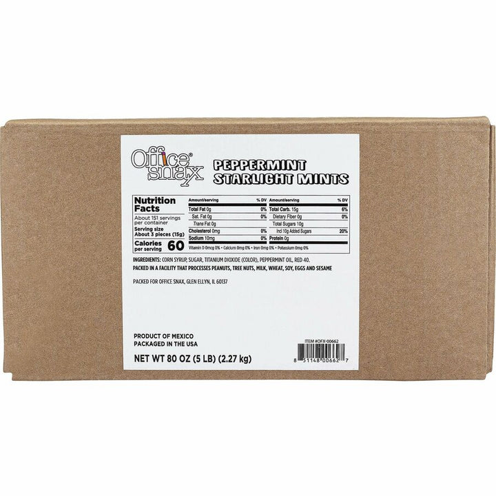 Image of Office Snax 00662 Peppermint Starlight Mints, Peppermint, Individually Wrapped, 5 lb, 1 Carton
