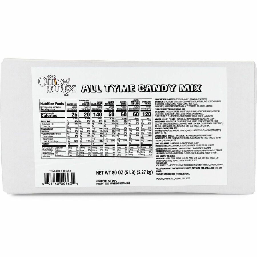 Image of Office Snax 00663 All Tyme Assorted Candy Mix, Assorted, Individually Wrapped, 5 lb, 1 Carton