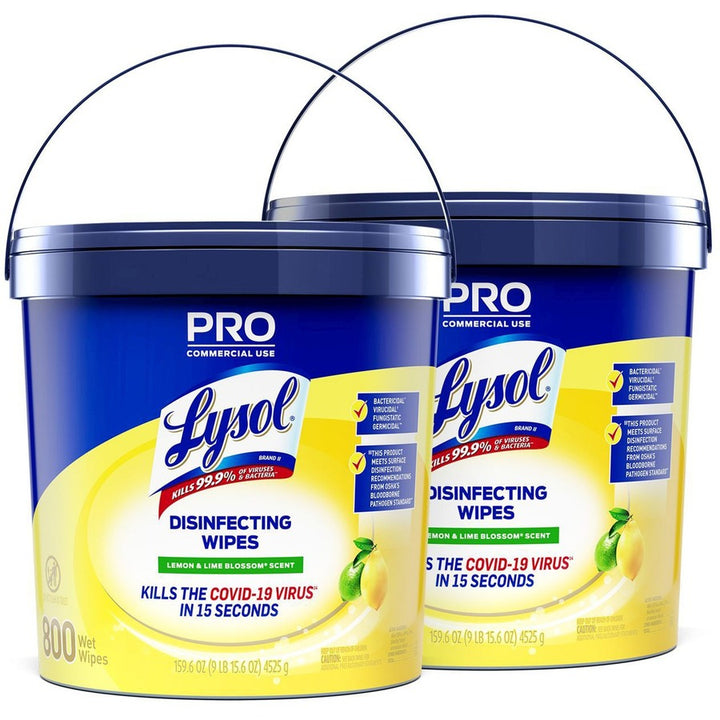 Image of Lysol 99856 Disinfecting Wipe Bucket w/Wipes, Lemon & Lime Blossom Scent, 8" L x 6" Width, White, 800 / Each