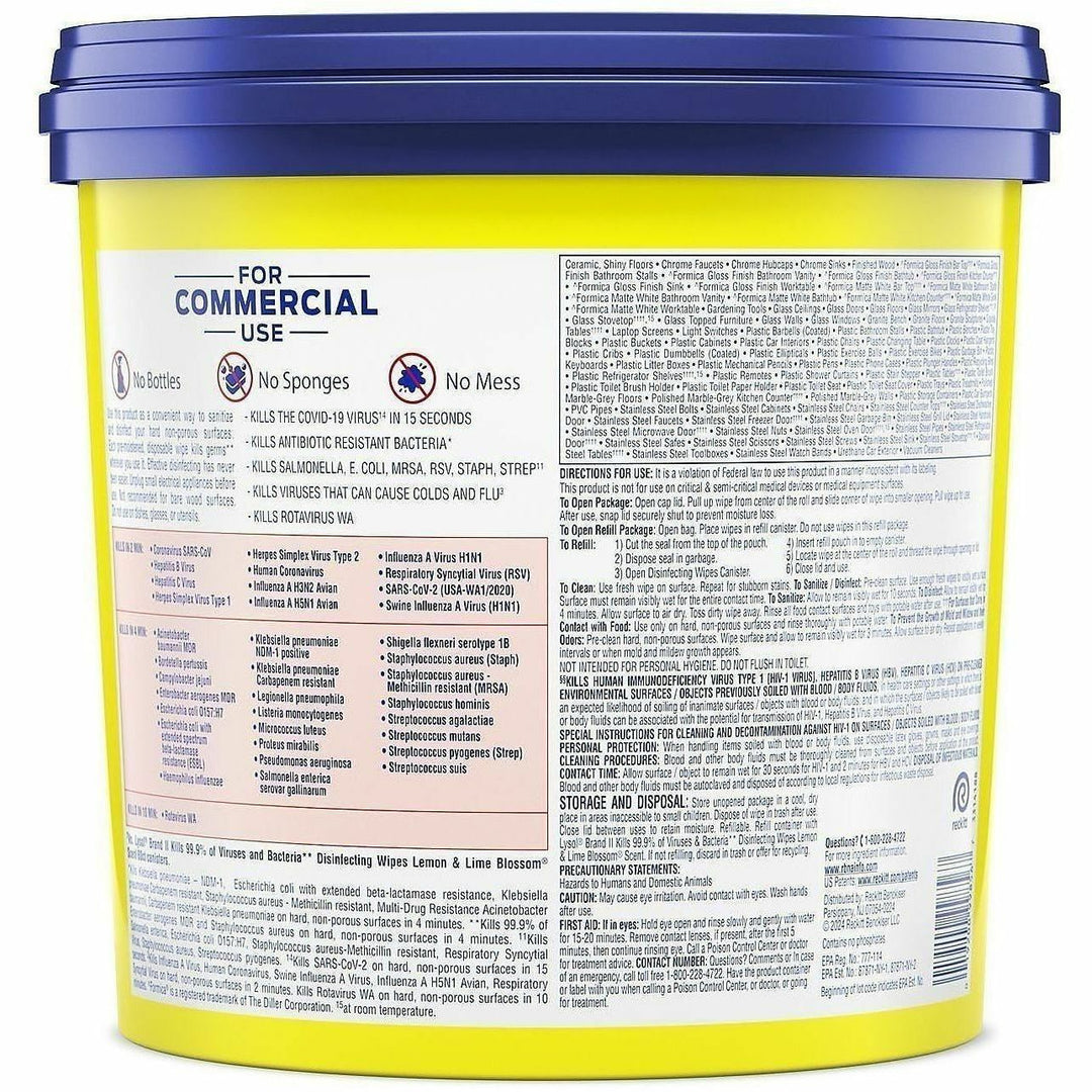 Image of Lysol 99856 Disinfecting Wipe Bucket w/Wipes, Lemon & Lime Blossom Scent, 8" L x 6" Width, White, 800 / Each