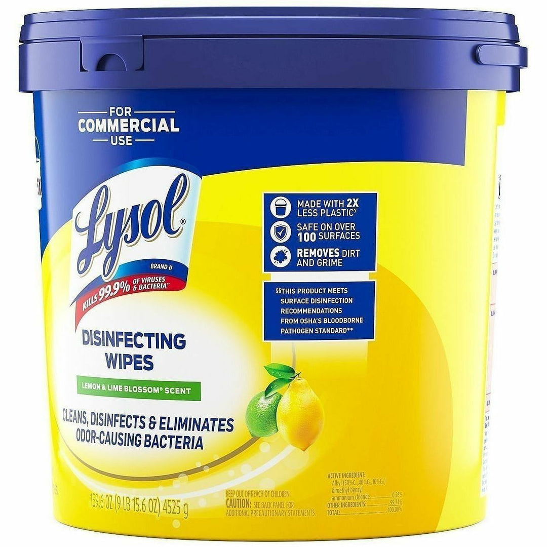 Image of Lysol 99856 Disinfecting Wipe Bucket w/Wipes, Lemon & Lime Blossom Scent, 8" L x 6" Width, White, 800 / Each