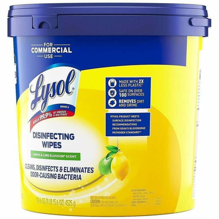 Image of Lysol 99856 Disinfecting Wipe Bucket w/Wipes, Lemon & Lime Blossom Scent, 8" L x 6" Width, White, 800 / Each