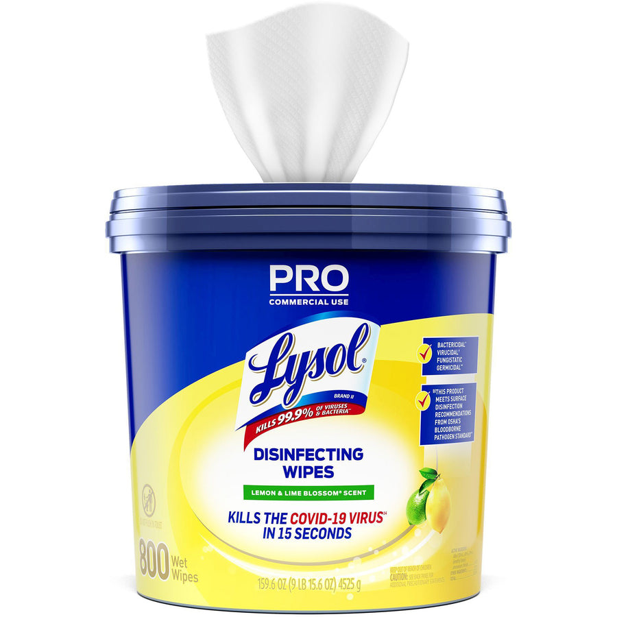 Image of Lysol 99856 Disinfecting Wipe Bucket w/Wipes, Lemon & Lime Blossom Scent, 8" L x 6" Width, White, 800 / Each