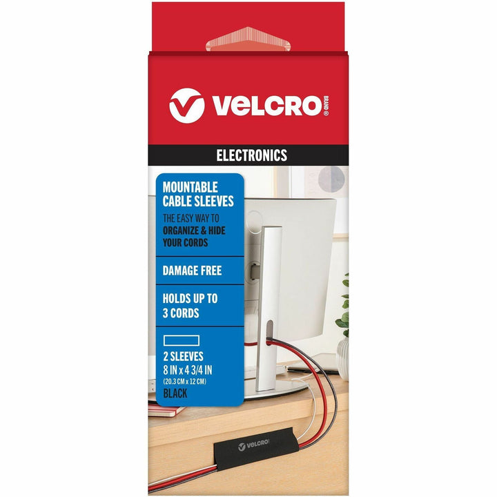 Image of VELCRO® Brand Cable Sleeve, Mountable, 8"x4.75", 2/PK, BK