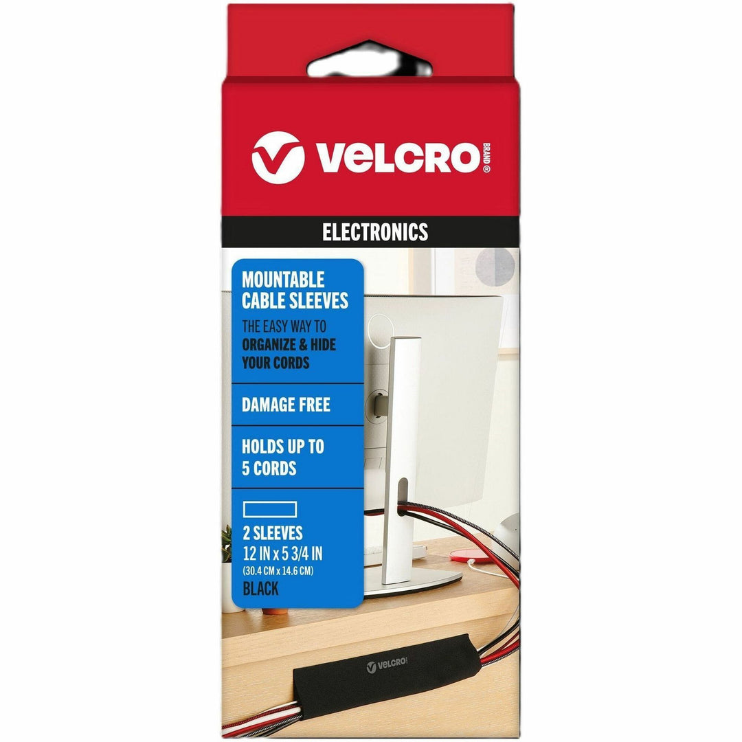 Image of VELCRO® Brand Cable Sleeve, Mountable, 12"x5.75", 2/PK, BK