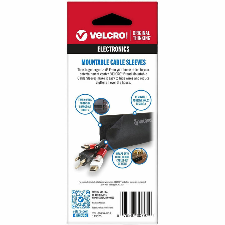 Image of VELCRO® Brand Cable Sleeve, Mountable, 12"x5.75", 2/PK, BK