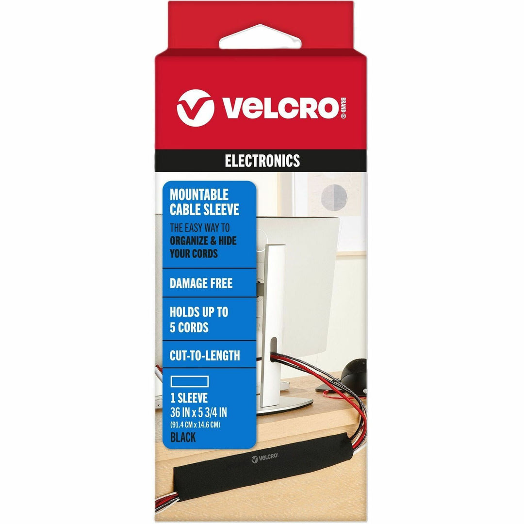 Image of VELCRO® Brand Cable Sleeve,Mountable,Cut-to-Length,36"x5.75",BK,2/PK