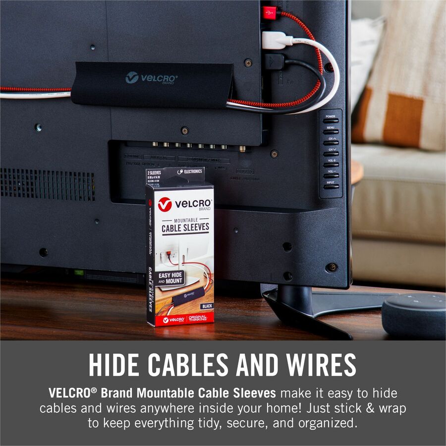 Image of VELCRO® Brand Cable Sleeve,Mountable,Cut-to-Length,36"x5.75",BK,2/PK