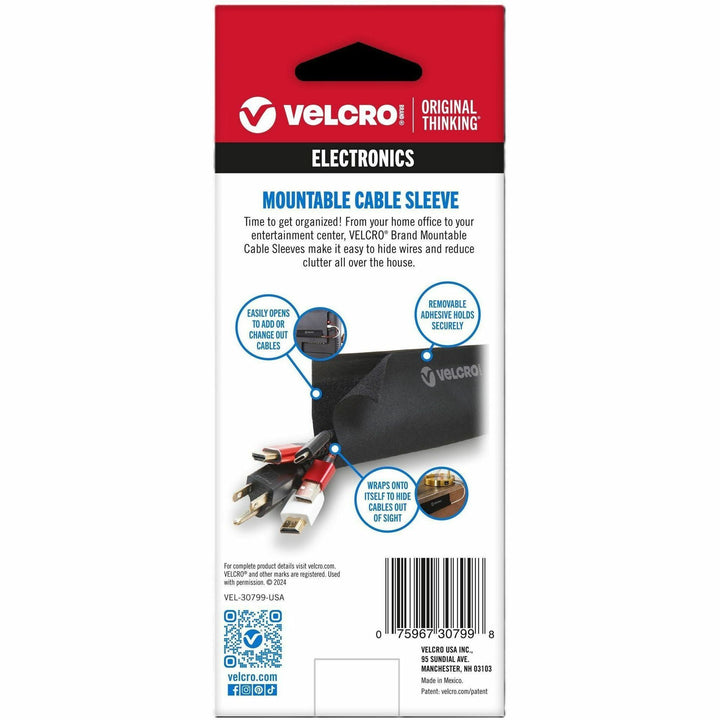 Image of VELCRO® Brand Cable Sleeve,Mountable,Cut-to-Length,36"x5.75",BK,2/PK