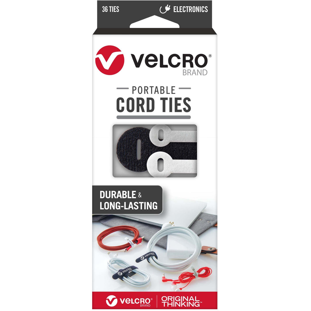Image of VELCRO® Brand Cord Ties, Portable, Hook/Loop, 36/PK, AST