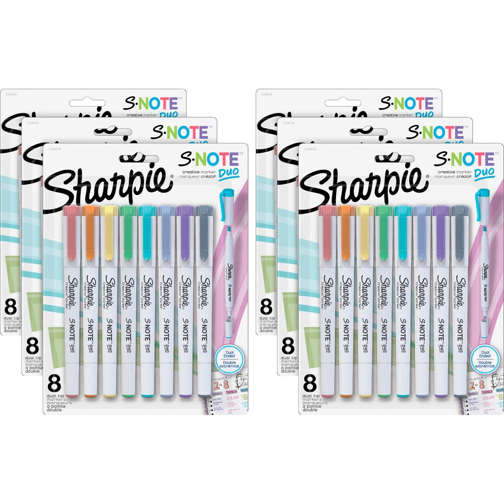 Image of Newell Brands Markers, S-Note, Dual-Tip, 8/Pack, 6PK/BX, AST