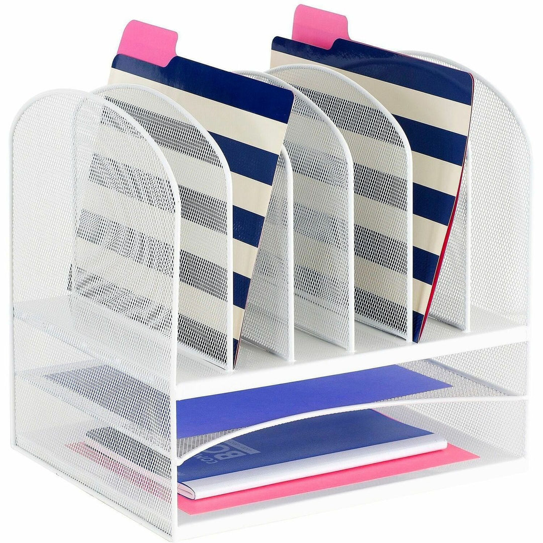 Image of Safco® Onyx Mesh Desk Organizer With Two Horizontal And Six Upright Sections, Letter Size Files, 13.25" X 11.5" X 13", White