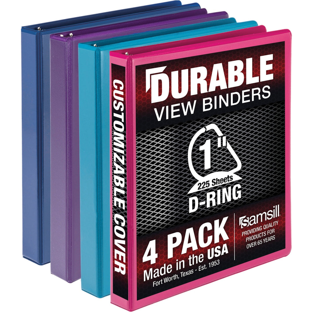 Image of Samsill® Durable D-Ring View Binders, 3 Rings, 1" Capacity, 11 x 8.5, Blueberry/Blue Coconut/Dragonfruit/Purple, 4/Pack