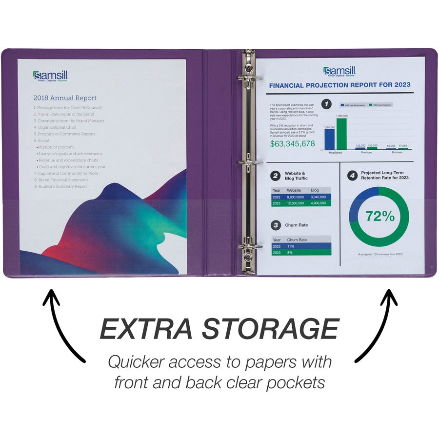 Image of Samsill® Durable D-Ring View Binders, 3 Rings, 1" Capacity, 11 x 8.5, Blueberry/Blue Coconut/Dragonfruit/Purple, 4/Pack