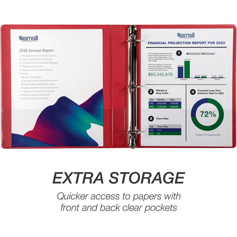 Image of Samsill® Durable D-Ring View Binders, 3 Rings, 1" Capacity, 11 x 8.5, Black/Blue/Green/Red, 4/Pack