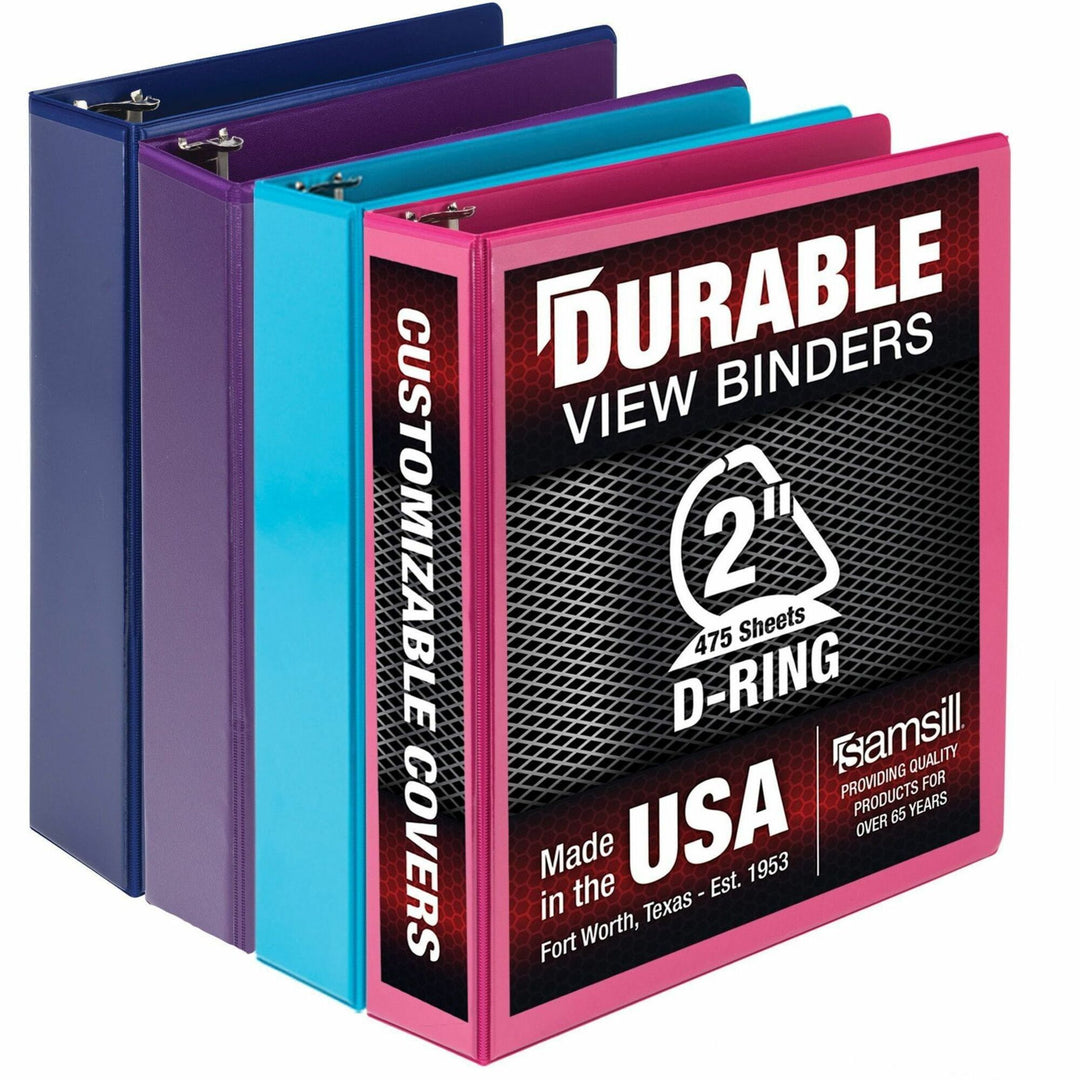 Image of Samsill® Durable D-Ring View Binders, 3 Rings, 2" Capacity, 11 x 8.5, Blueberry/Blue Coconut/Dragonfruit/Purple, 4/Pack