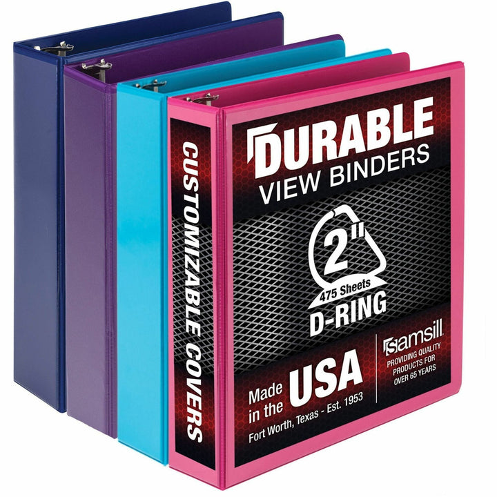 Image of Samsill® Durable D-Ring View Binders, 3 Rings, 2" Capacity, 11 x 8.5, Blueberry/Blue Coconut/Dragonfruit/Purple, 4/Pack