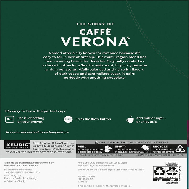Image of Starbucks® Coffee,Caffe Verona,K-Cup,24/BX,4BX/CT