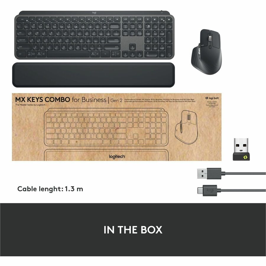 Image of Logitech® MX Keys Combo for Business Wireless Keyboard and Mouse Gen 2, 33 ft Wireless Range, Graphite
