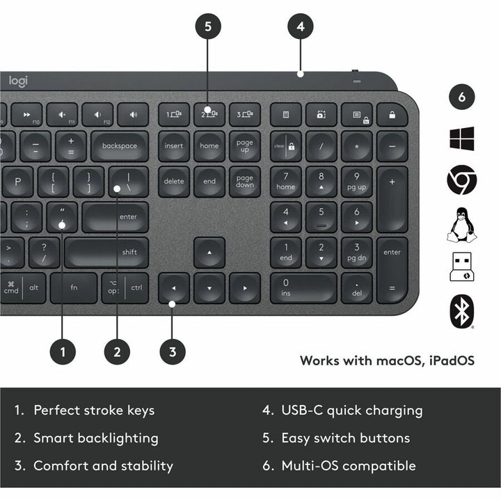Image of Logitech® MX Keys Combo for Business Wireless Keyboard and Mouse Gen 2, 33 ft Wireless Range, Graphite