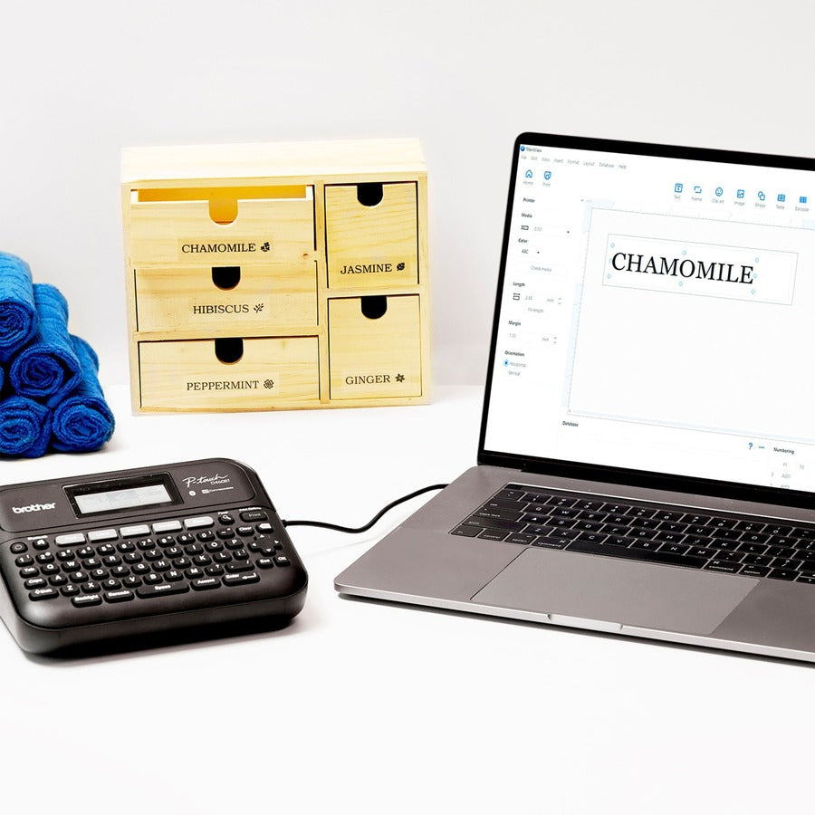 Image of Brother Label Maker,w/Case,Bluetth,20mm/Sec,7.4"x7"x2.8",BK