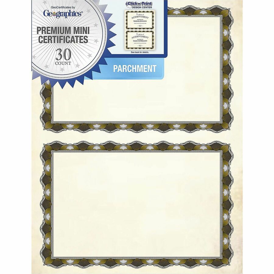 Image of Geographics® Certificate,CrownGold,2PerPage,11"x8.5",30/PK,AST