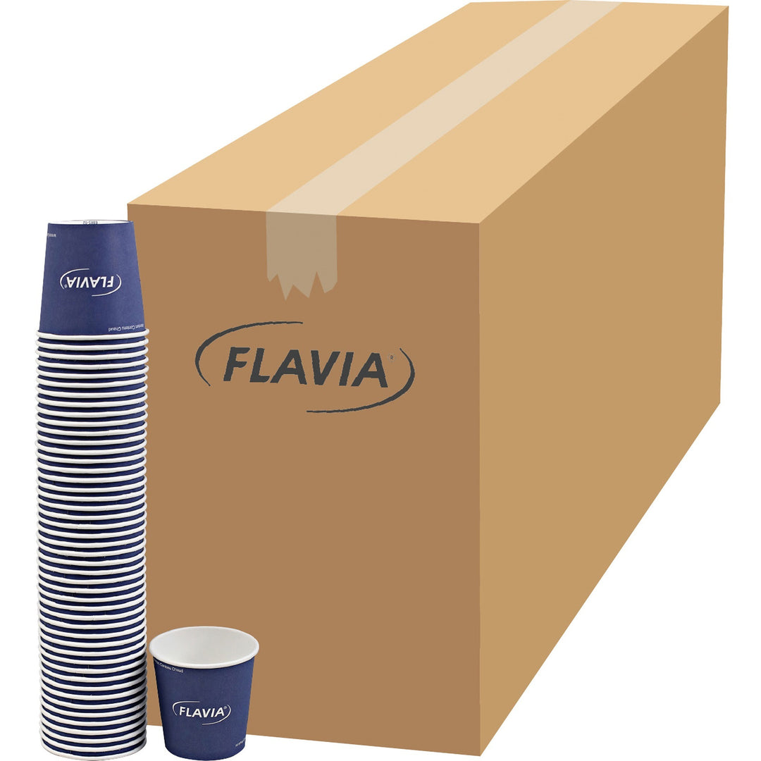 Image of FLAVIA® Hot Beverage Paper Cup 10 oz, FLAVIA Design, Blue, 100/Sleeve, 10 Sleeves/Carton