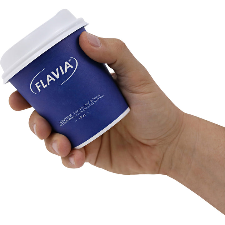 Image of FLAVIA® Hot Beverage Paper Cup 10 oz, FLAVIA Design, Blue, 100/Sleeve, 10 Sleeves/Carton
