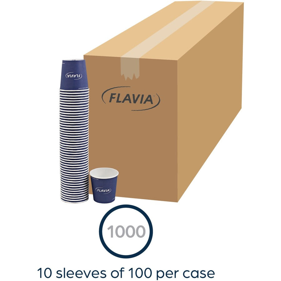 Image of FLAVIA® Hot Beverage Paper Cup 10 oz, FLAVIA Design, Blue, 100/Sleeve, 10 Sleeves/Carton