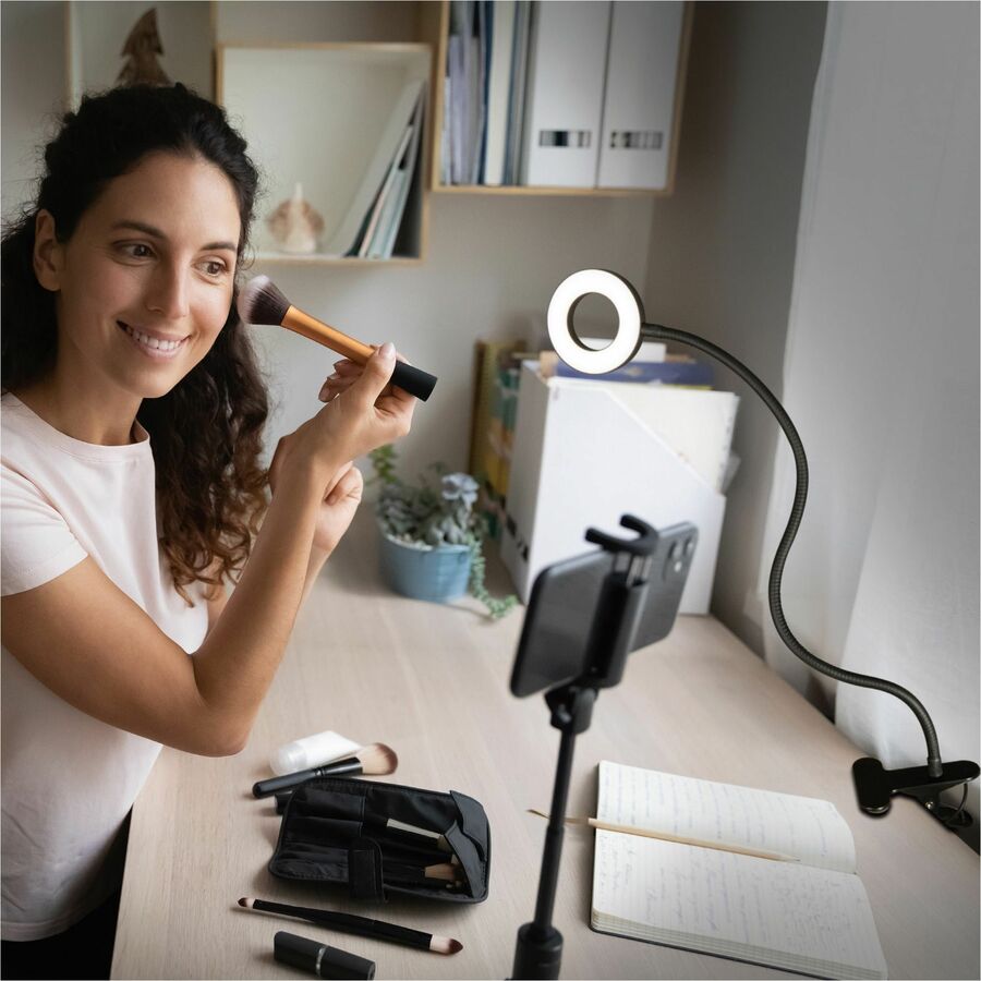 Image of OttLite® Ring Light,Clip-On,Dimmable,Flex Neck,LED,21-1/4"H,BK