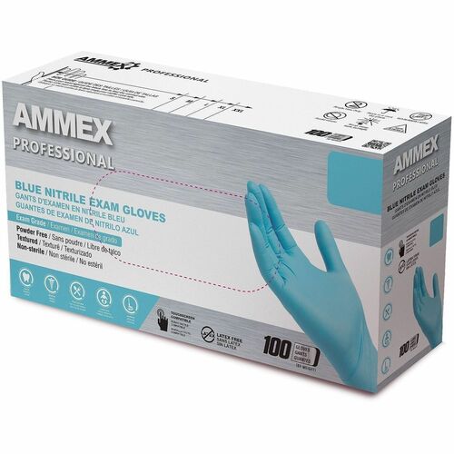 Image of Ammex APFN44100 Professional Blue Nitrile PF Exam MD Gloves