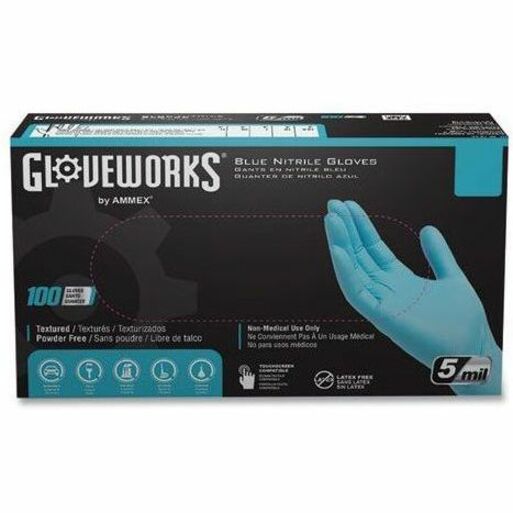 Image of Ammex INPF42100 Gloveworks Blue Nitrile PF Ind SM Gloves
