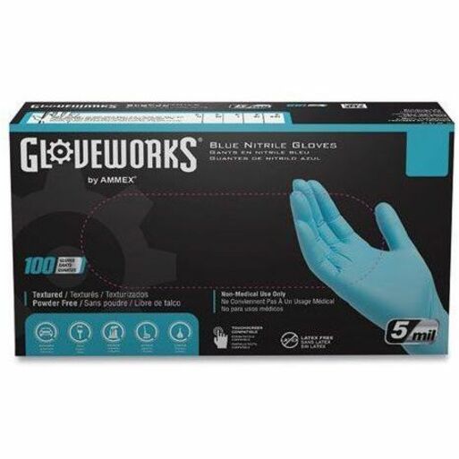 Image of Ammex INPF44100 Gloveworks Blue Nitrile PF Ind MD Gloves