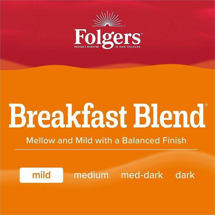 Image of Folgers® 30440 Breakfast Blend Coffee, Mild, 22.6 oz Per Canister, Ground, Breakfast Blend, 1 Each
